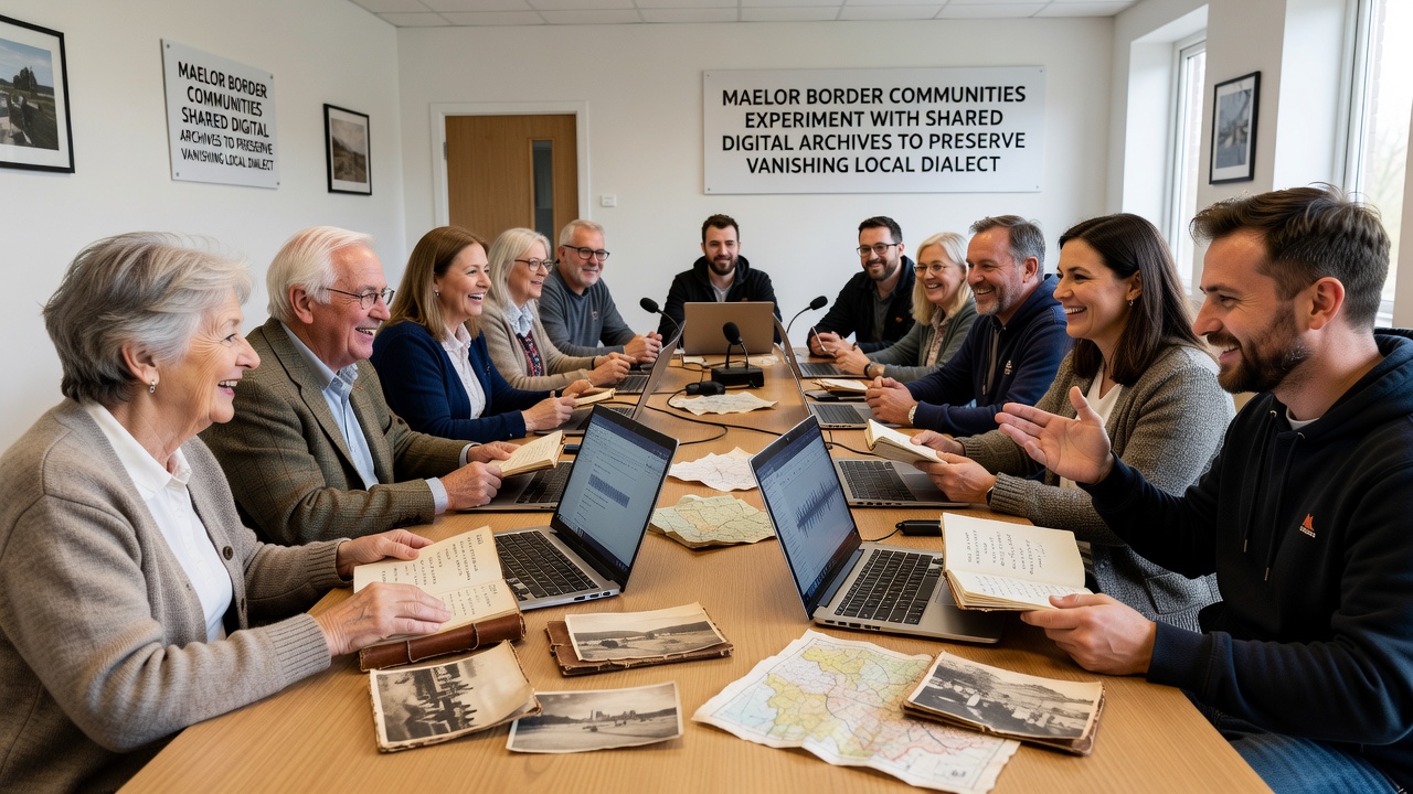 Digital archive interface showing dialect recordings and community contributions from Maelor border areas